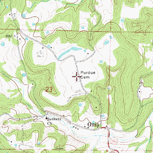 Topographic Map of Purdue Cemetery, AR
