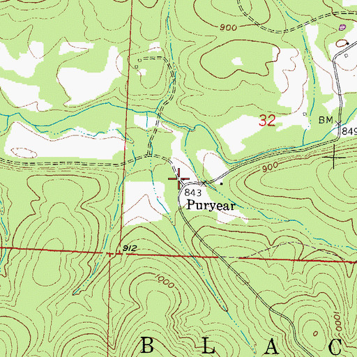 Topographic Map of Puryear, AR