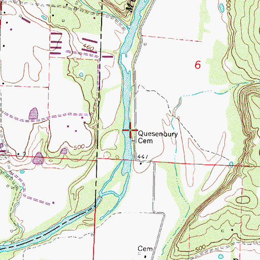 Topographic Map of Quesenbury Cemetery, AR