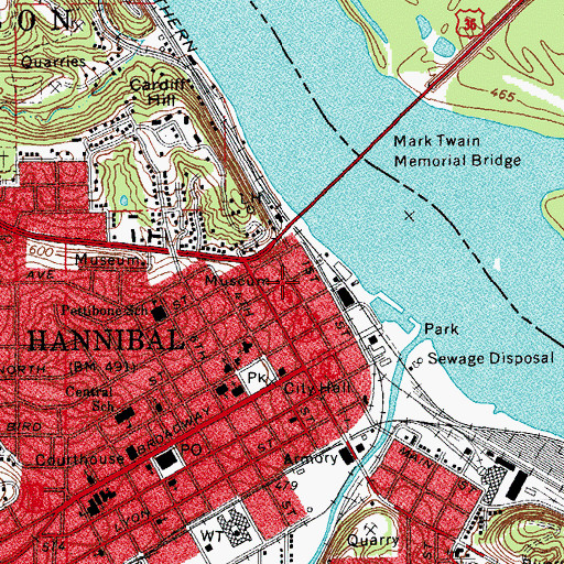 Topographic Map of Mark Twain Boyhood Home, MO