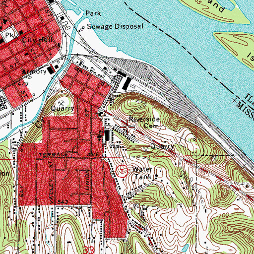 Topographic Map of Riverside, MO