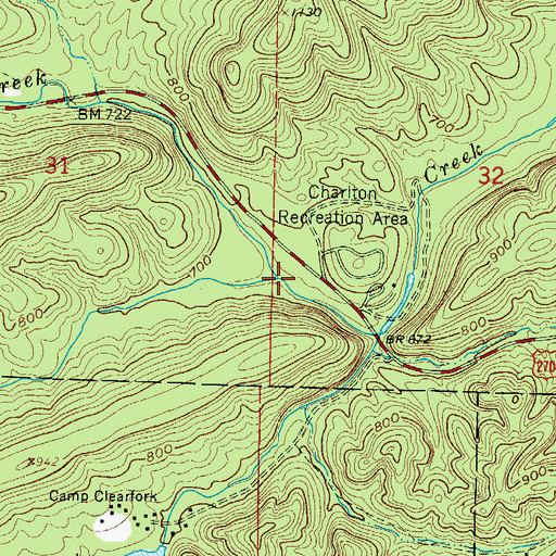 Topographic Map of Red Branch, AR