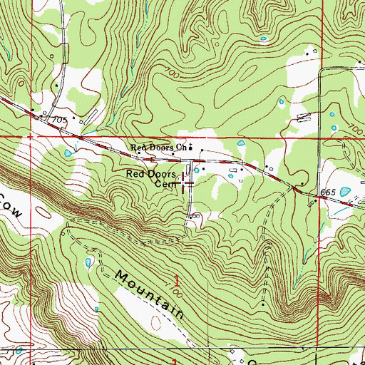 Topographic Map of Red Doors Cemetery, AR