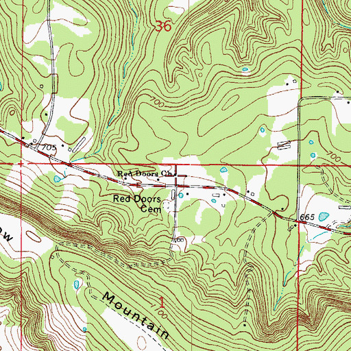 Topographic Map of Red Doors Church, AR