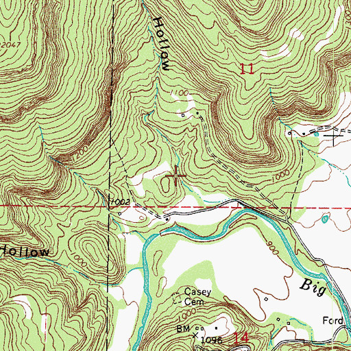 Topographic Map of Red Lick Hollow, AR
