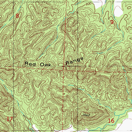 Topographic Map of Red Oak Range, AR