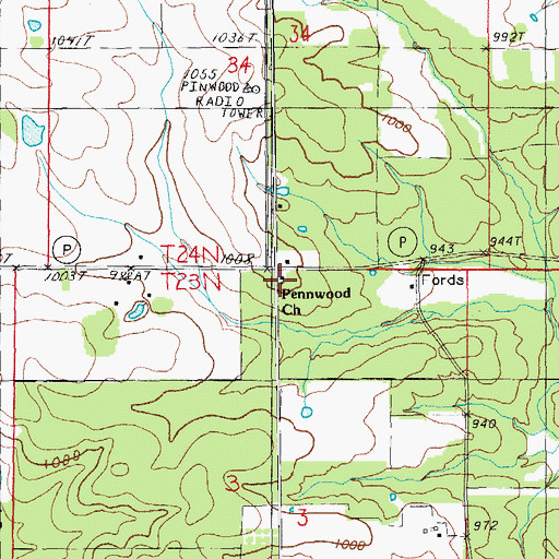 Topographic Map of Pennwood Church, MO