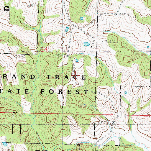 Topographic Map of Grand Trace State Forest, MO