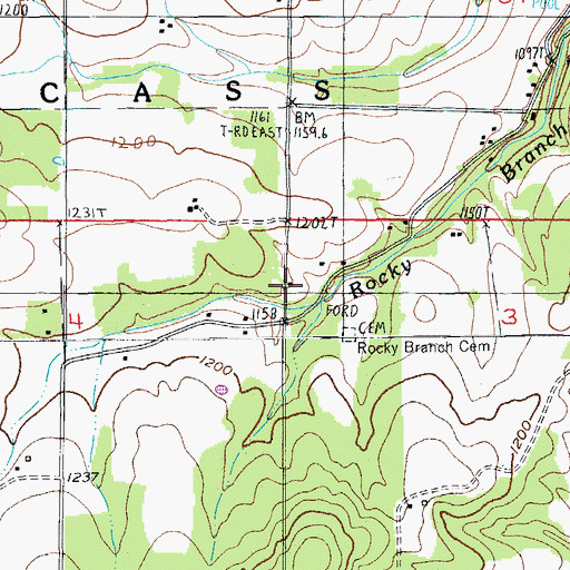 Topographic Map of Rocky Branch School (historical), MO