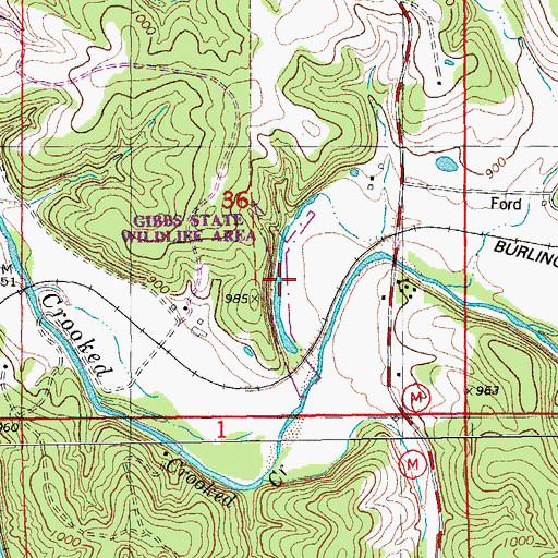 Topographic Map of Gibbs State Wildlife Area, MO