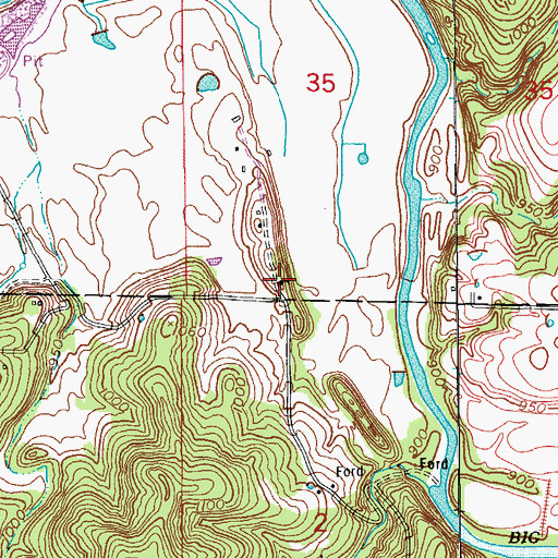 Topographic Map of Harmon Valley School, MO