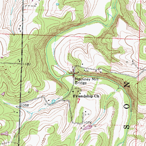 Topographic Map of Hackney, MO