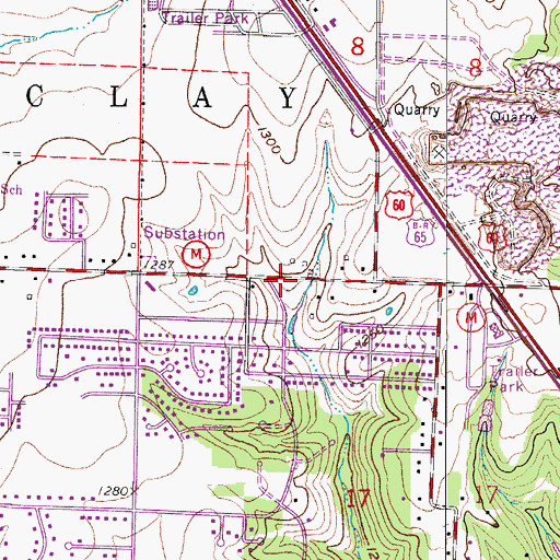 Topographic Map of Kickapoo School (historical), MO