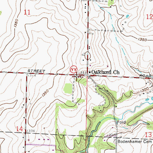 Topographic Map of Oakland School (historical), MO