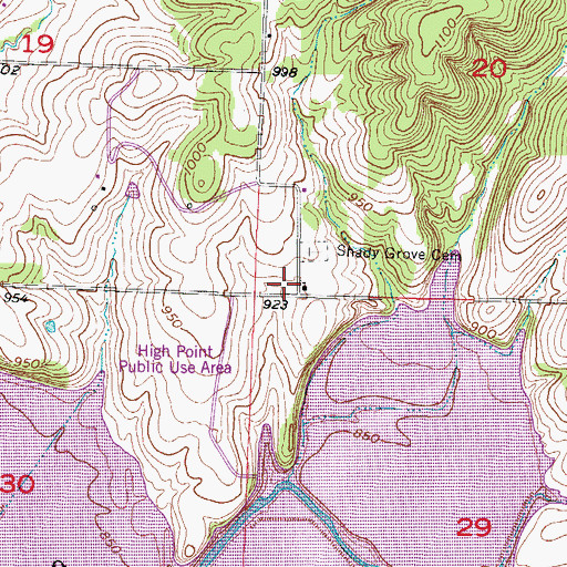 Topographic Map of Shady Grove School (historical), MO