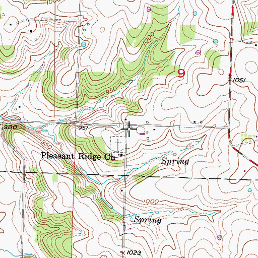 Topographic Map of Pleasant Ridge School (historical), MO