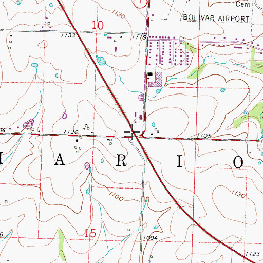 Topographic Map of Pleasant Vale School (historical), MO