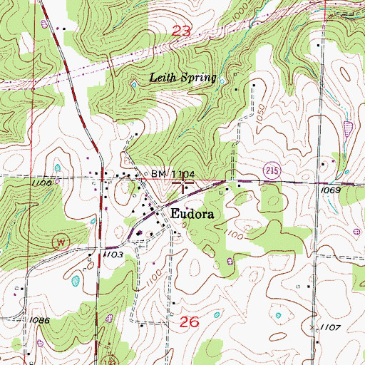 Topographic Map of Eudora School (historical), MO