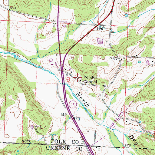 Topographic Map of Johnston School (historical), MO