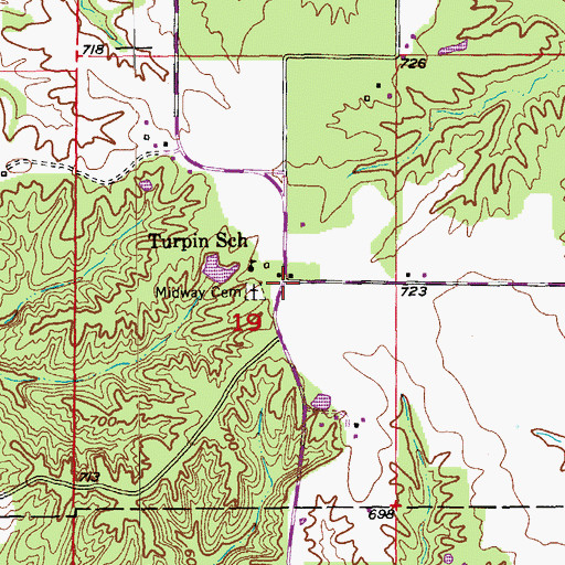 Topographic Map of Midway, MO