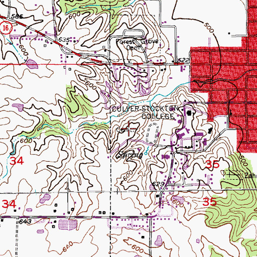 Topographic Map of Oak Bluff Cemetery, MO