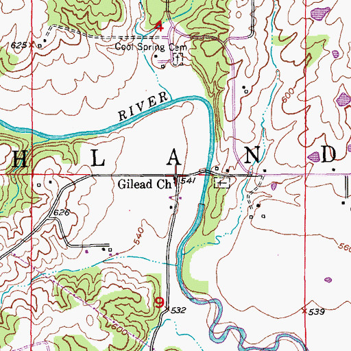 Topographic Map of Gilead, MO