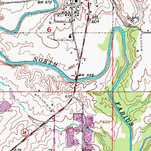 Topographic Map of Monticello Bridge, MO