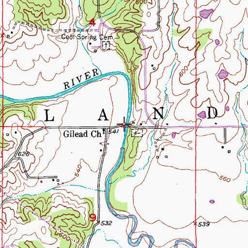 Topographic Map of Steele Bridge, MO