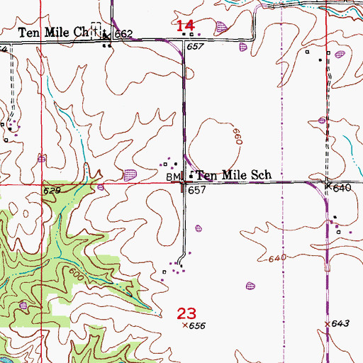 Topographic Map of Ten Mile, MO