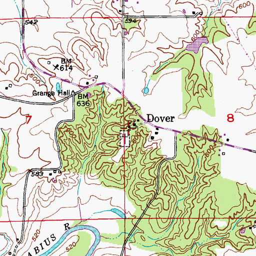 Topographic Map of Dover School, MO
