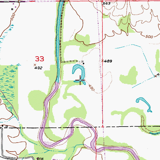 Topographic Map of Maple Lake, MO
