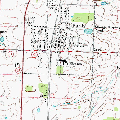 Topographic Map of Purdy Elementary School, MO