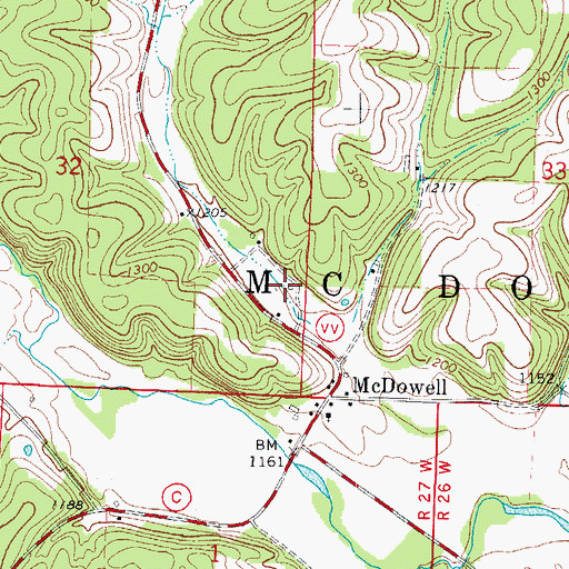 Topographic Map of McDowell School (historical), MO