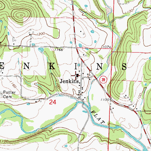 Topographic Map of Jenkins School (historical), MO