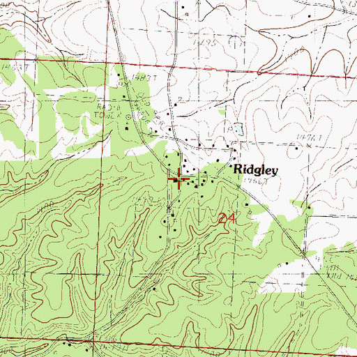 Topographic Map of Ridgley School (historical), MO