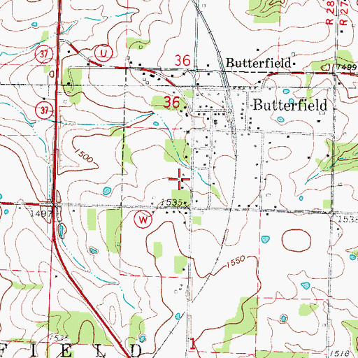 Topographic Map of Butterfield School (historical), MO