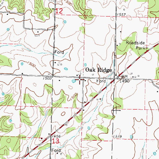 Topographic Map of Oak Ridge School (historical), MO