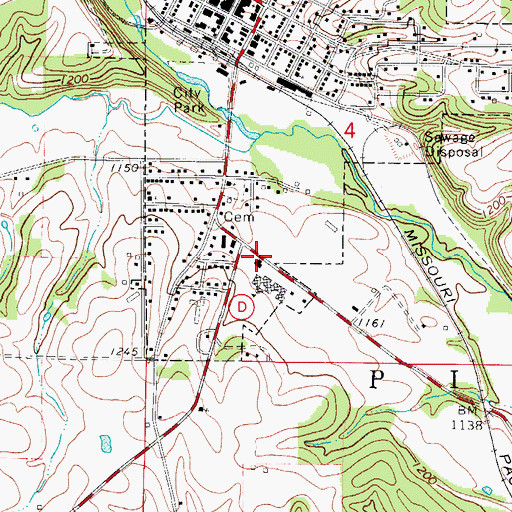 Topographic Map of Crane School (historical), MO