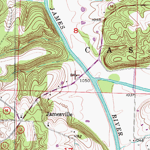 Topographic Map of Jamesville School (historical), MO