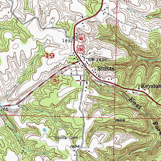 Topographic Map of Keystone School (historical), MO