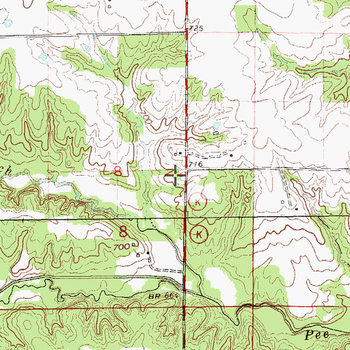 Topographic Map of Pee Dee School (historical), MO