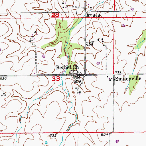 Topographic Map of Bethel Cemetery, MO