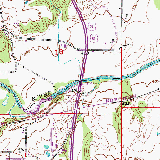 Topographic Map of Old Covered Bridge (historical), MO