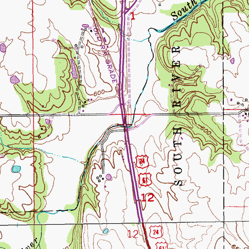 Topographic Map of South River Bridge, MO
