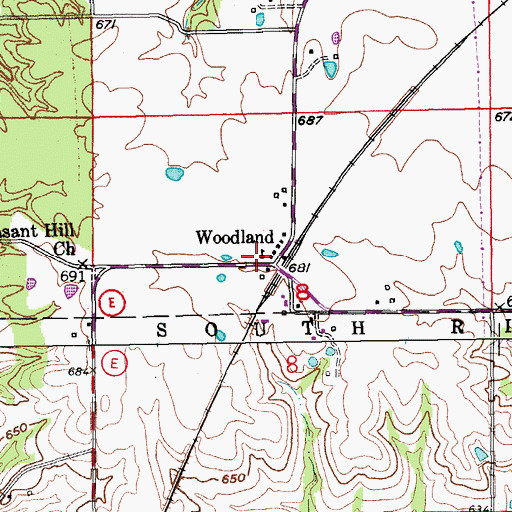 Topographic Map of Woodland School, MO