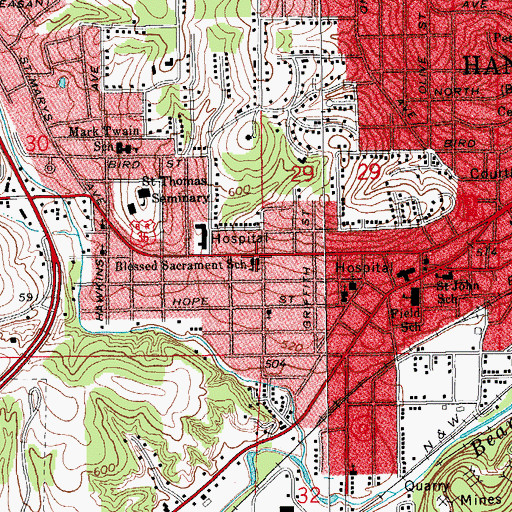 Topographic Map of Blessed Sacrament Church, MO