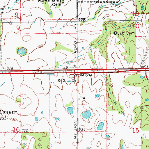 Topographic Map of Mount Zion Community, MO