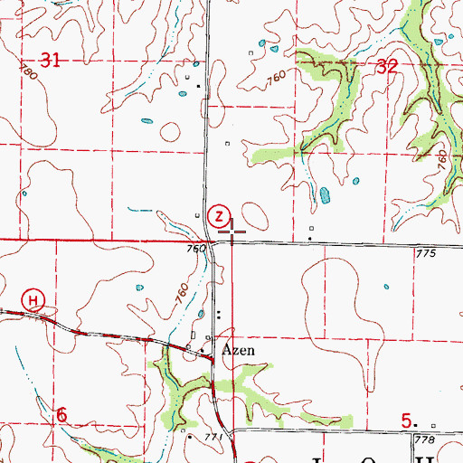 Topographic Map of Azen School (historical), MO