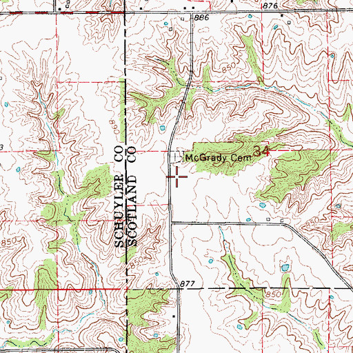 Topographic Map of McGrady Cumberland Presbyterian Church (historical), MO
