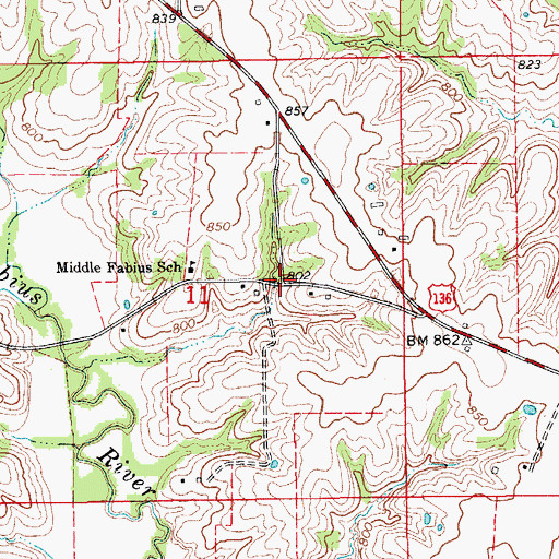 Topographic Map of Middle Fabius, MO